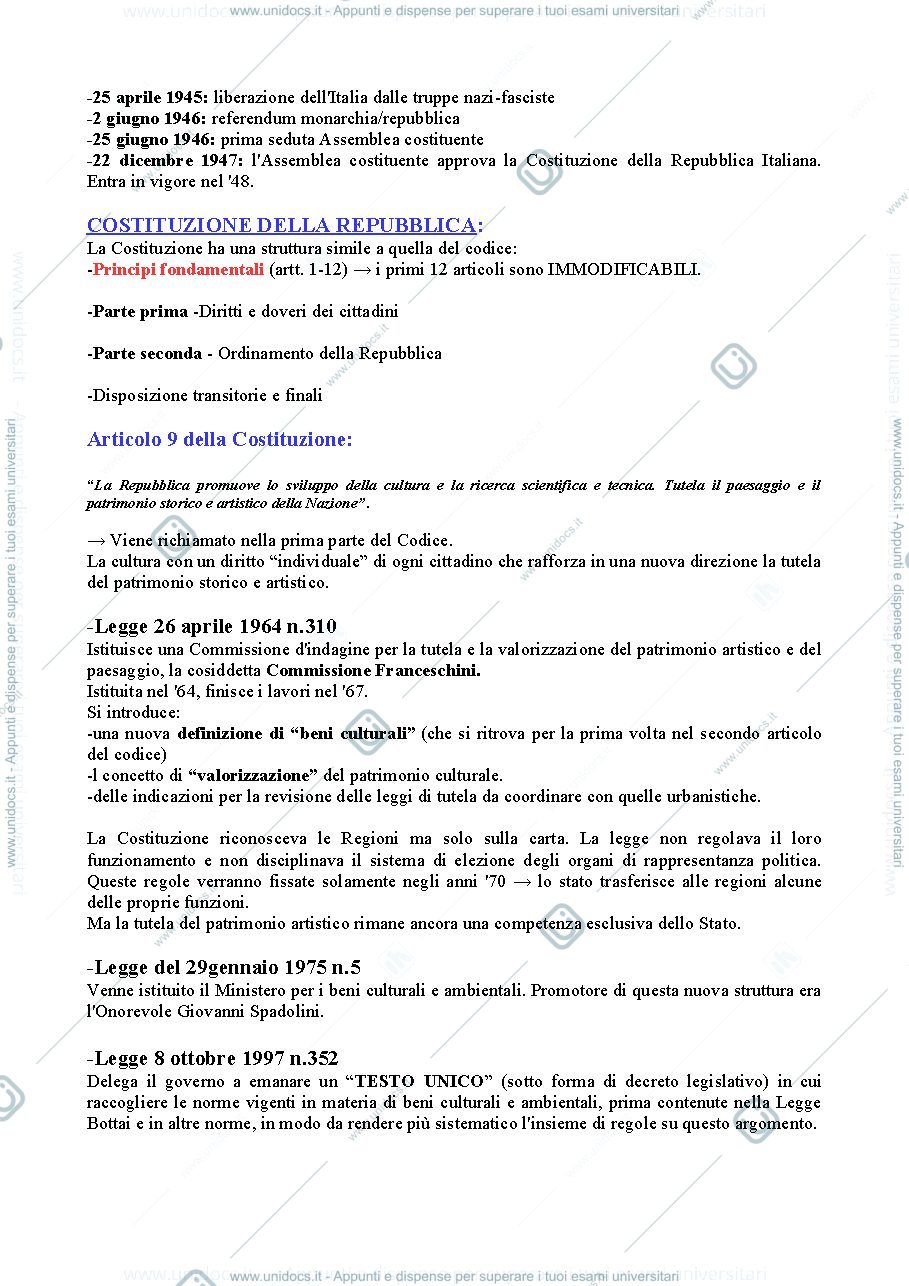 Anteprima pagina 5 — Appunti Principi e Storia della Tutela dei Beni Culturali
