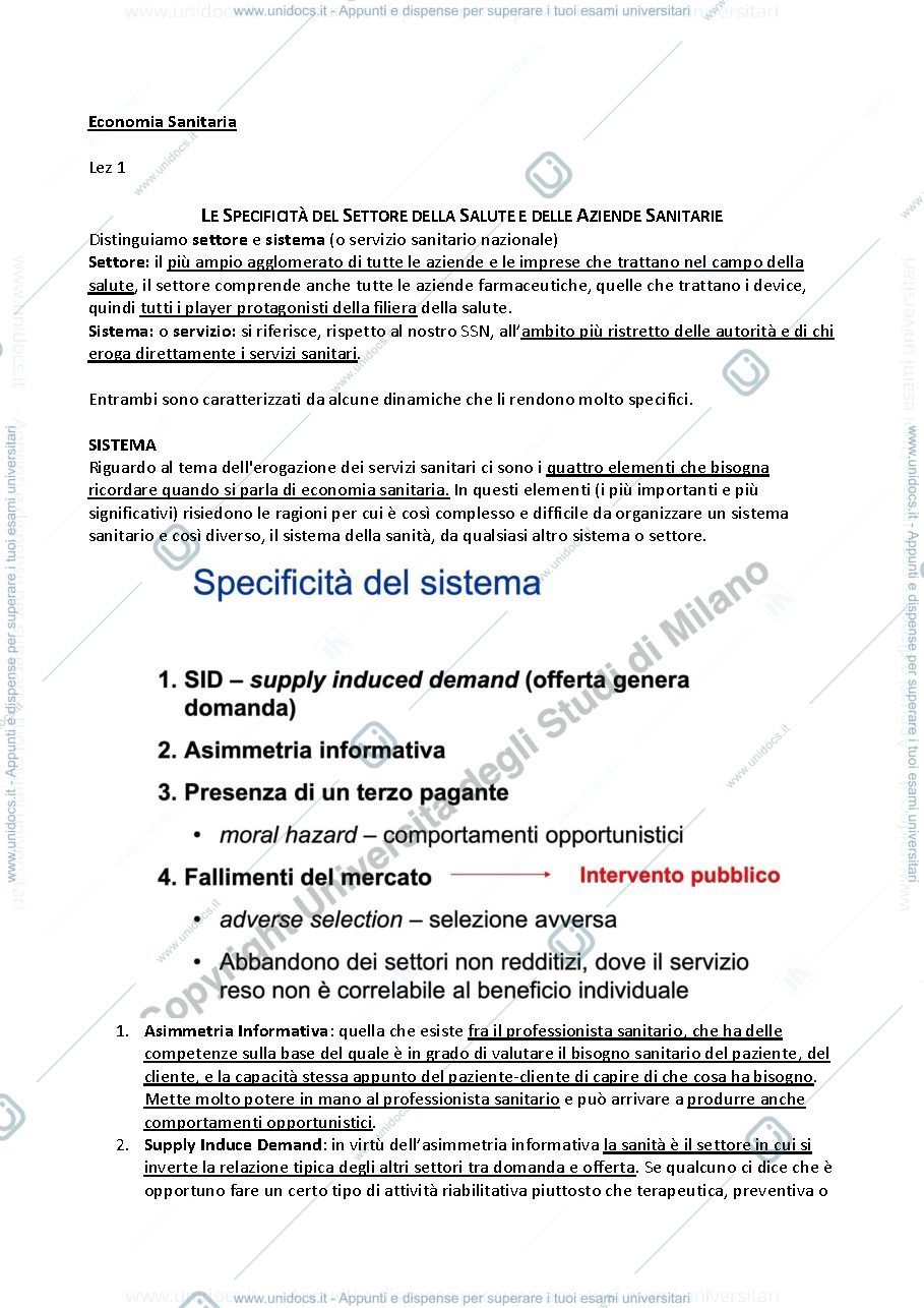 Anteprima pagina 1 — Appunti Economia - Lega - primo anno scienze delle professioni sanitarie