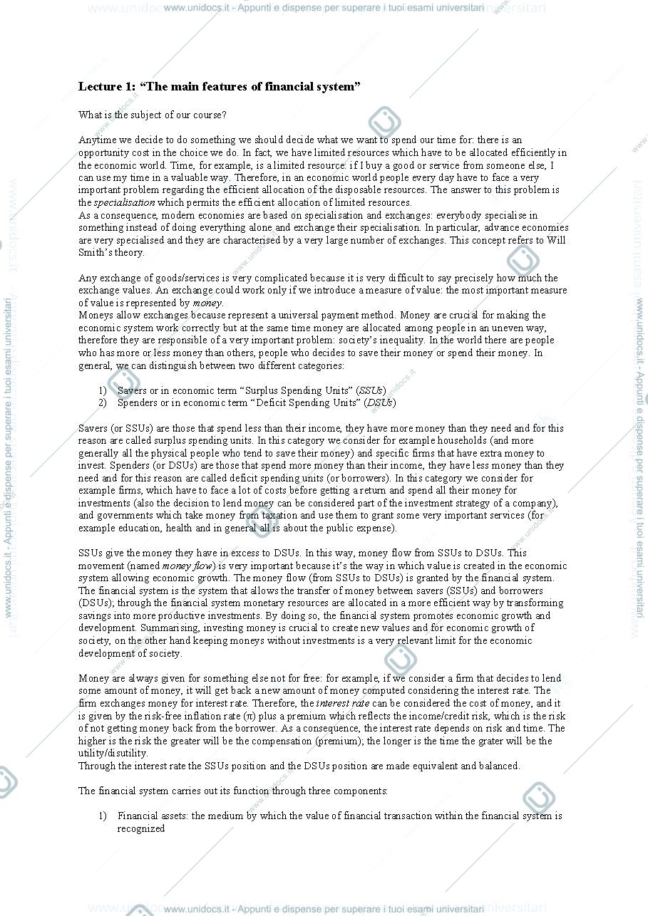 Anteprima pagina 1 — The main features of financial system