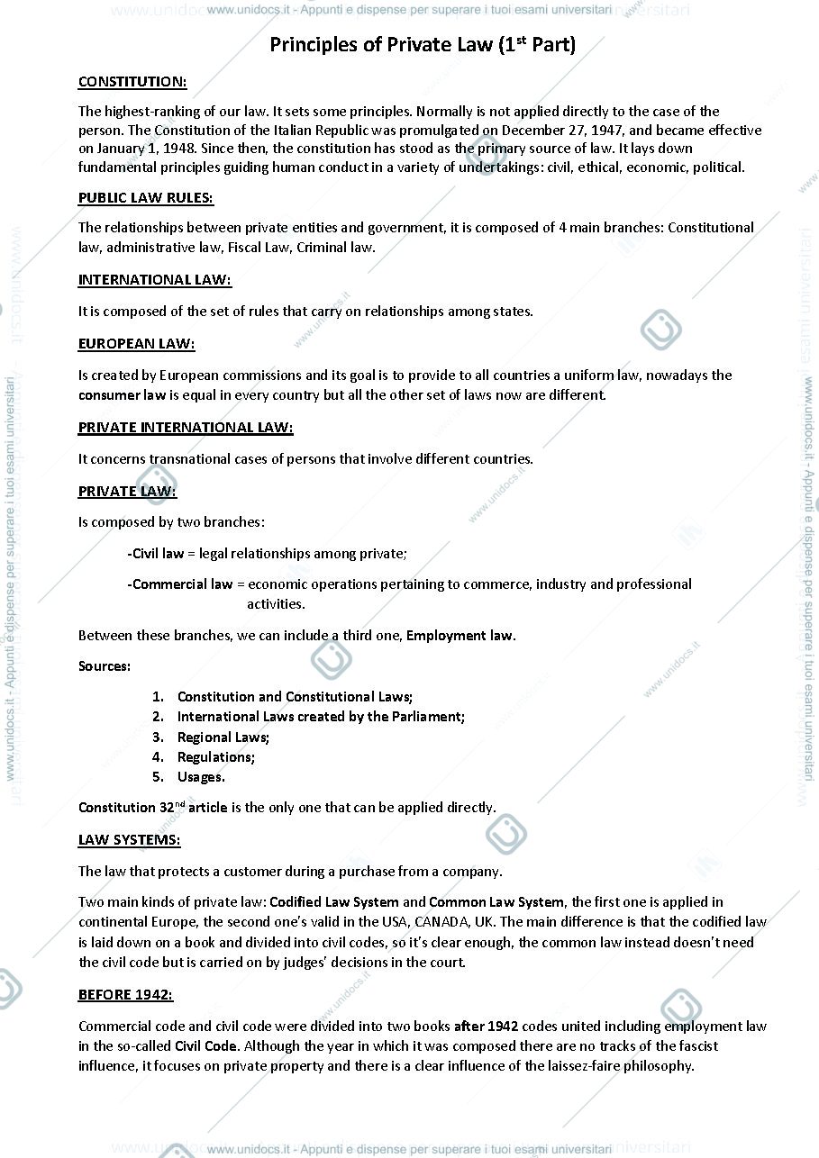 Anteprima pagina 1 — Appunti Principles of Law - Daniela Maria Frenda Unicatt