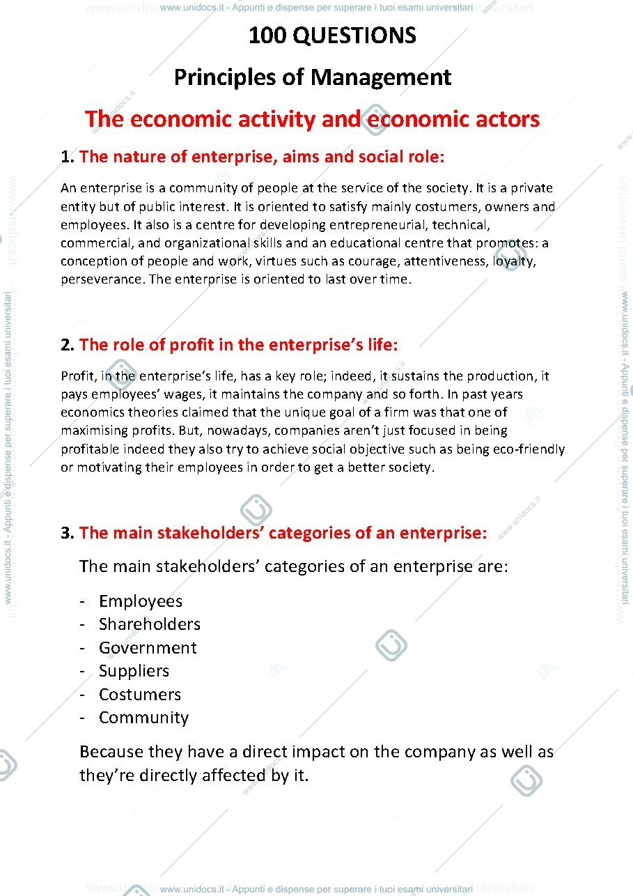 Anteprima pagina 1 — Questions Principles Of Management - Matteo Pedrini Unicatt