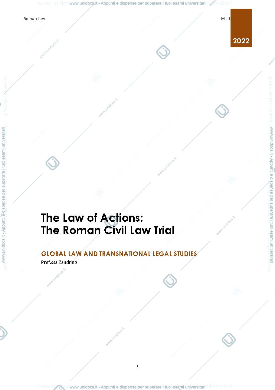 Anteprima pagina 1 — Roman Law: Law of Actions (Notes)
