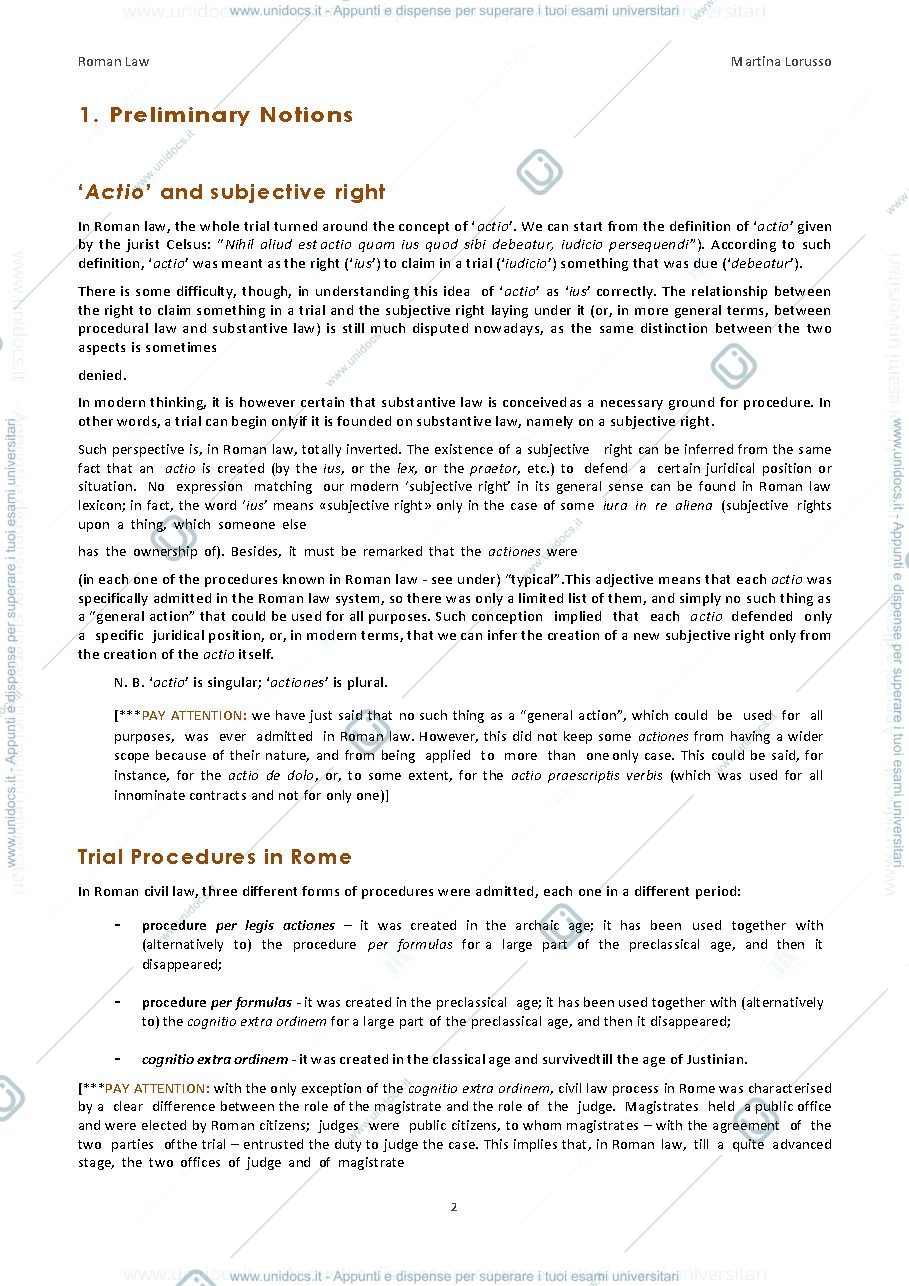 Anteprima pagina 2 — Roman Law: Law of Actions (Notes)