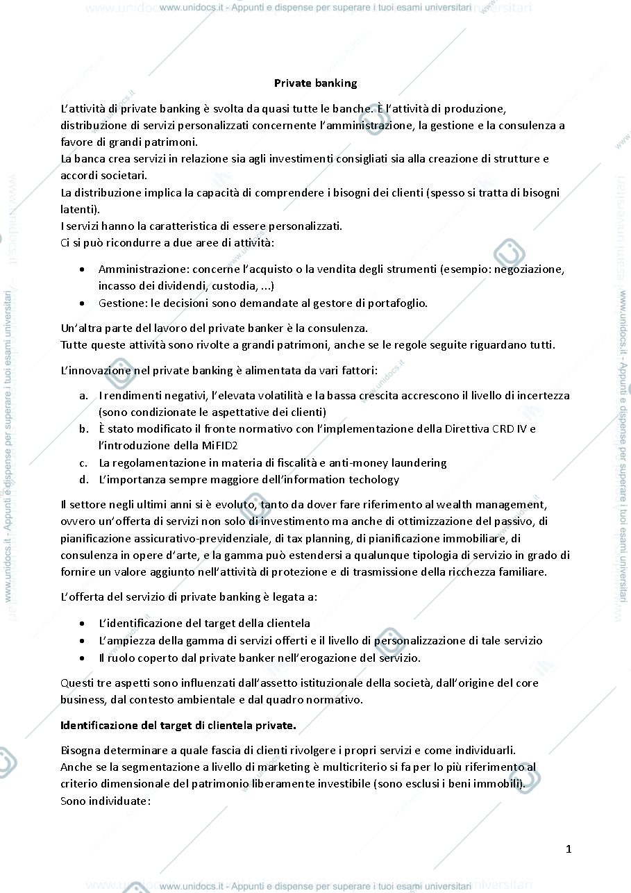 Anteprima pagina 1 — Riassunti private banking