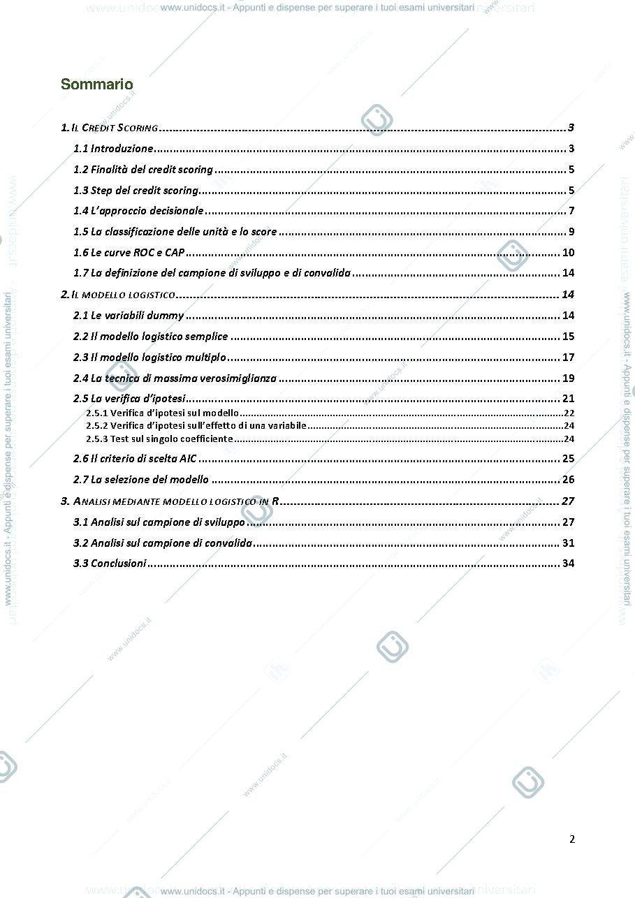 Anteprima pagina 2 — Modello logistico per il credit scoring