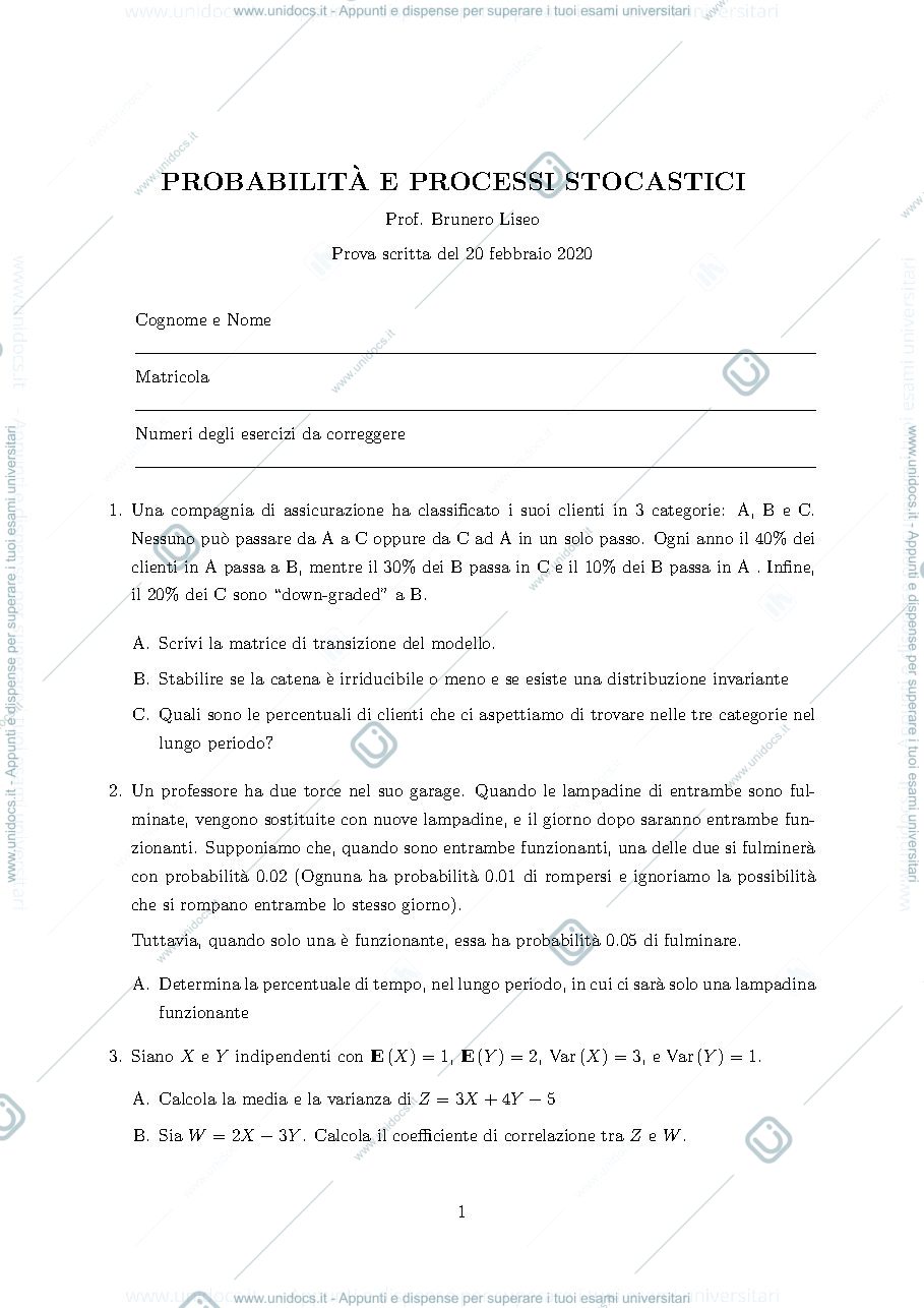 Anteprima pagina 1 — Prova d'esame con soluzioni 