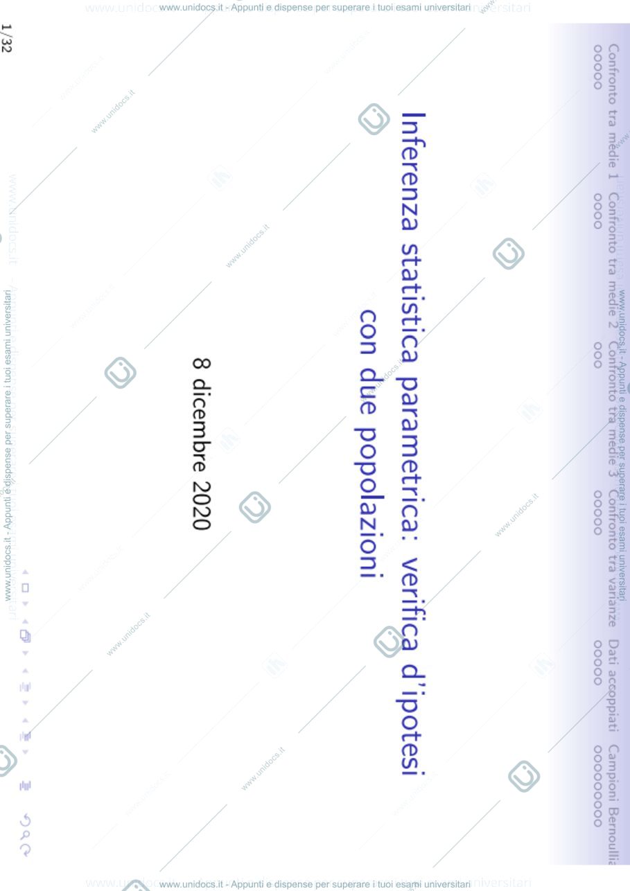 Anteprima pagina 1 — Lezione 24. Inferenza statistica parametrica-verifica d'ipotesi con due p lezioni prof : Ladelli