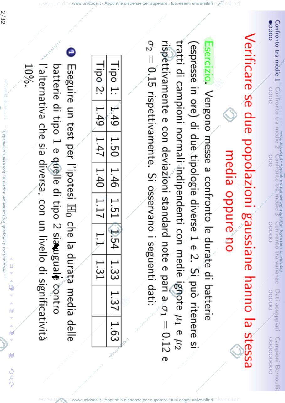 Anteprima pagina 2 — Lezione 24. Inferenza statistica parametrica-verifica d'ipotesi con due p lezioni prof : Ladelli
