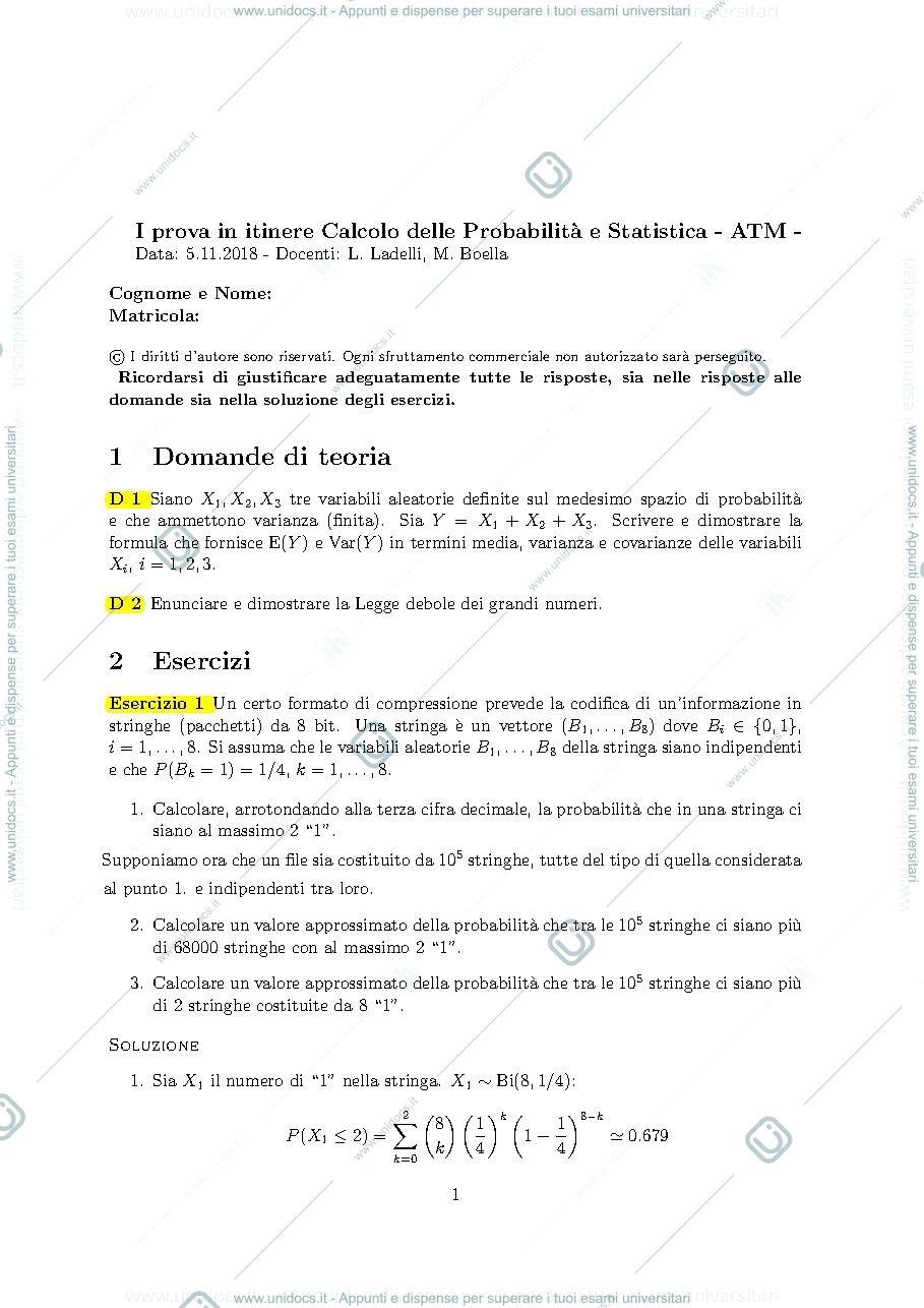 Anteprima pagina 1 — Temi d'esame prof: Ladelli