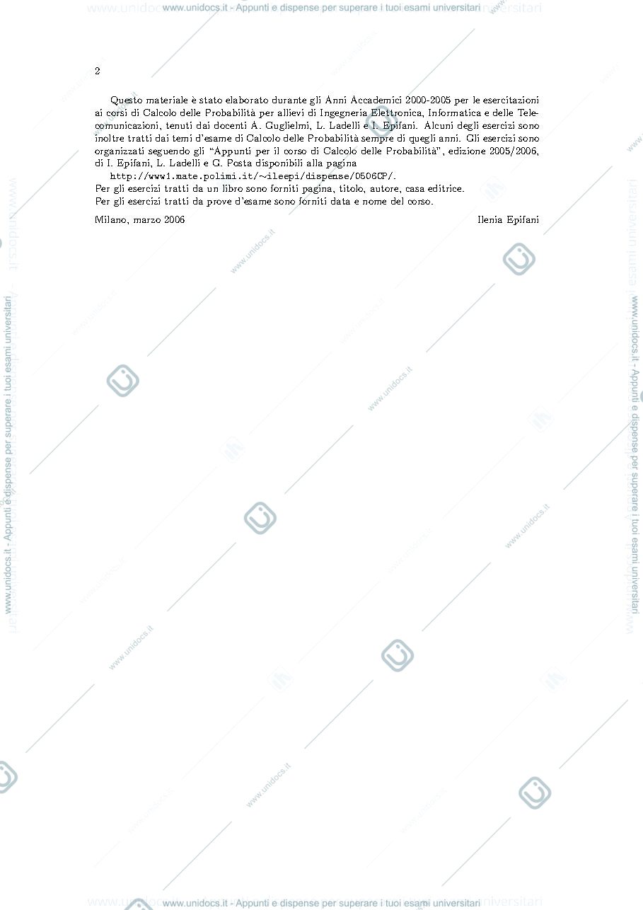 Anteprima pagina 2 — eserciziario calcolo delle probabilità