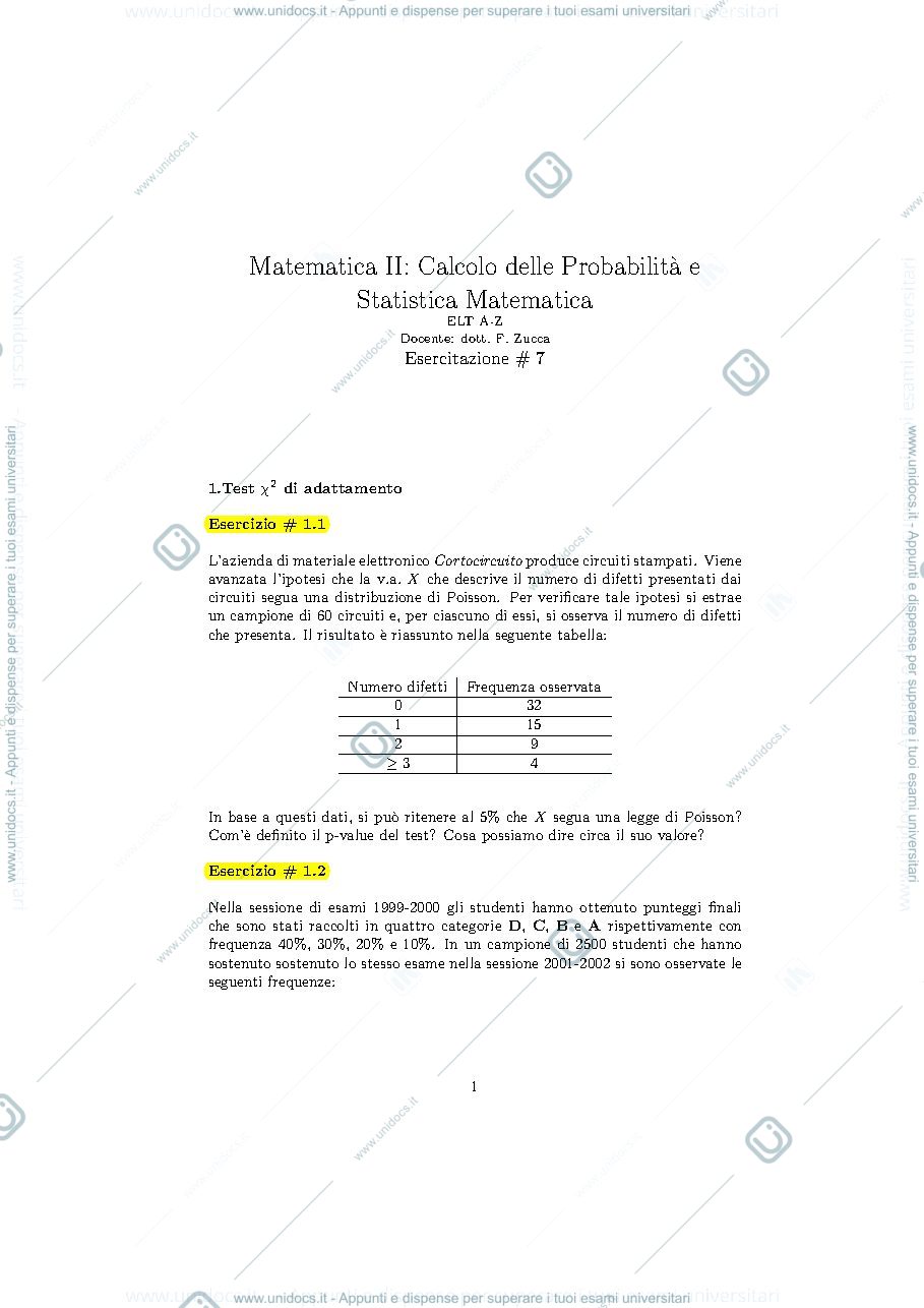 Anteprima pagina 1 — esercitazioni probabilità e statistica