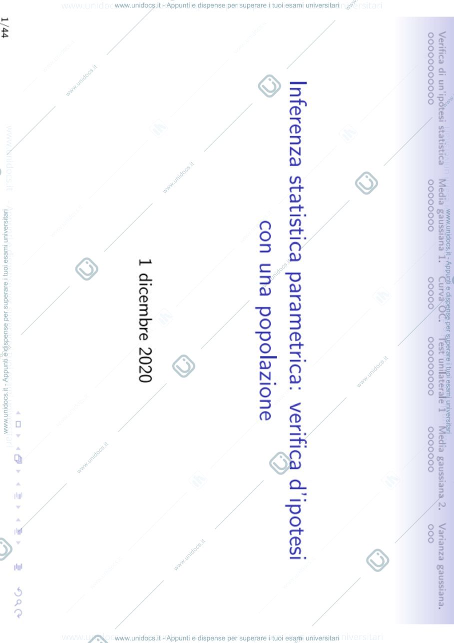 Anteprima pagina 1 — Lezione 23 -Inferenza statististica parametrica - verifica d'ipotesi lezioni prof : Ladelli