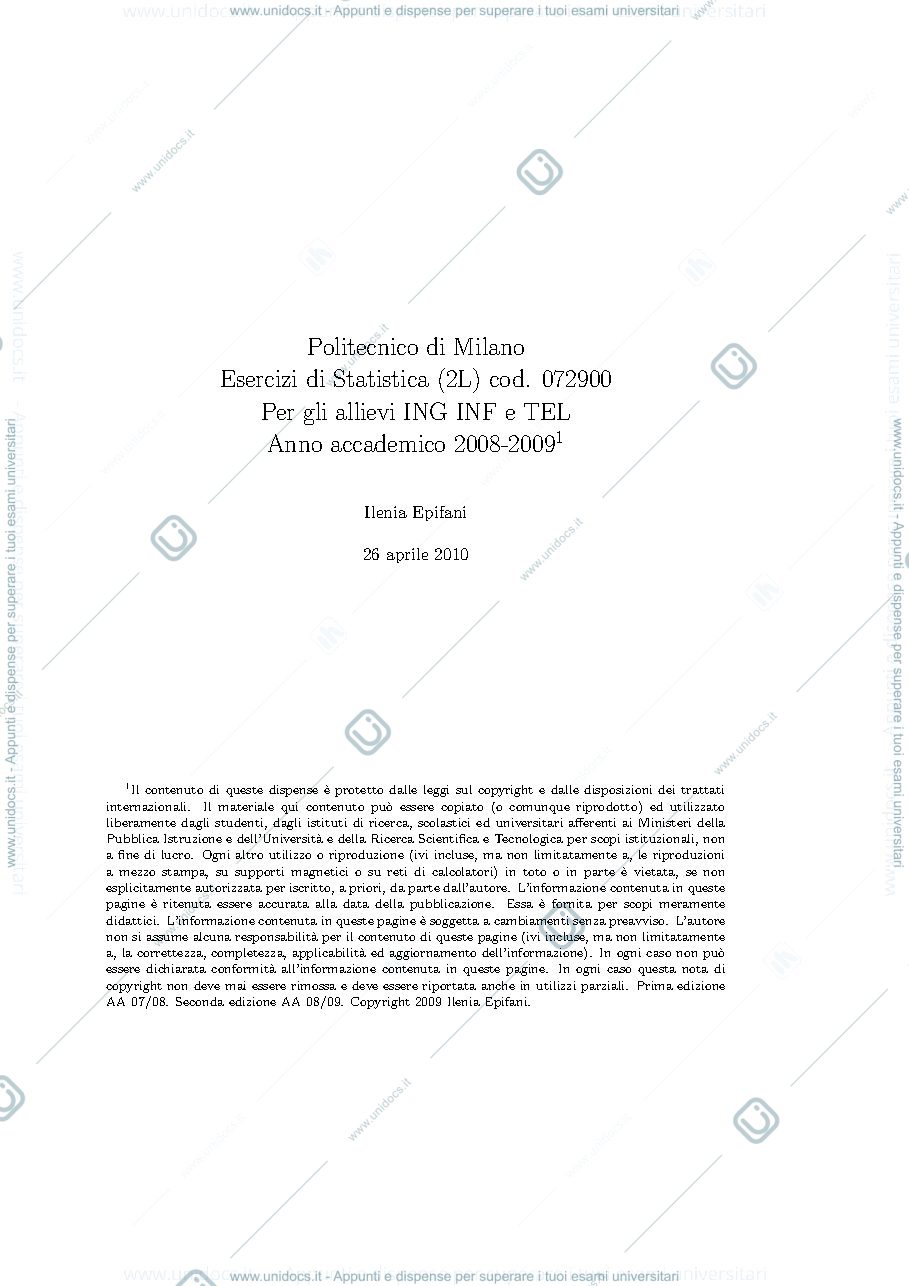 Anteprima pagina 1 — eserciziario statistica