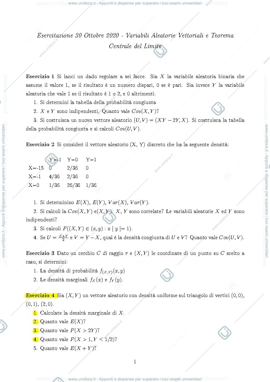 Anteprima pagina 1 — esercitazioni prof : Di Iorio, Ladelli