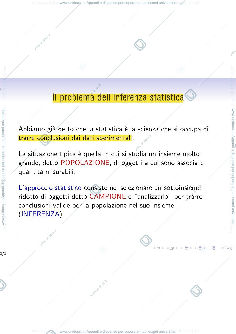 Anteprima pagina 2 — Lezione 16 - Introduzione all'inferenza statistica e statistiche campionarie lezioni prof : Ladelli