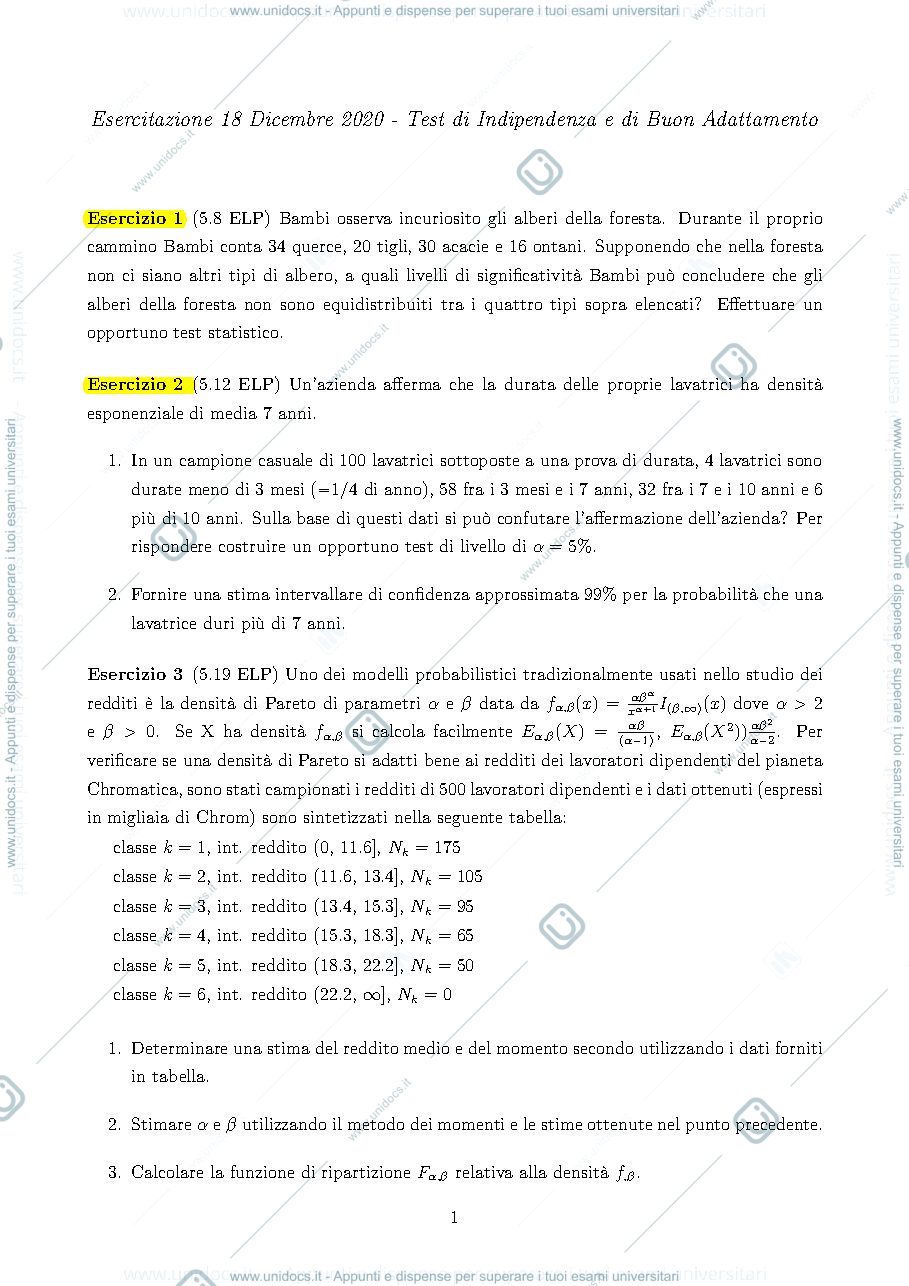 Anteprima pagina 1 — esercitazioni prof : Di Iorio, Ladelli