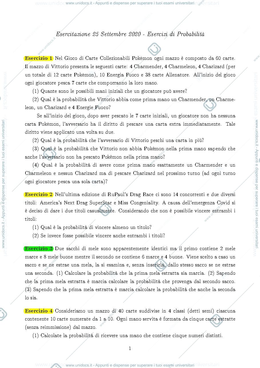Anteprima pagina 1 — esercitazioni prof : Di Iorio, Ladelli