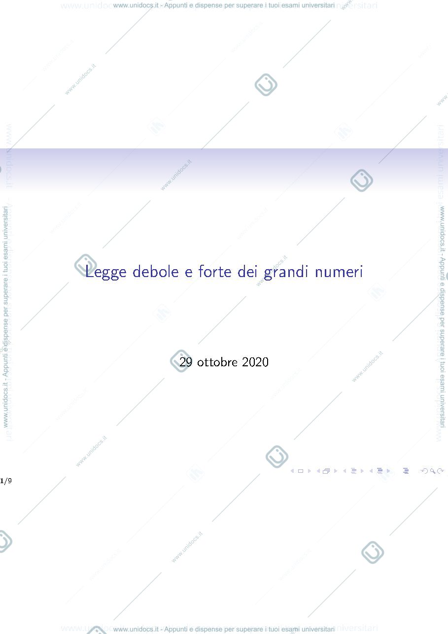Anteprima pagina 1 — Lezione 14 - Legge dei grandi numeri lezioni prof : Ladelli
