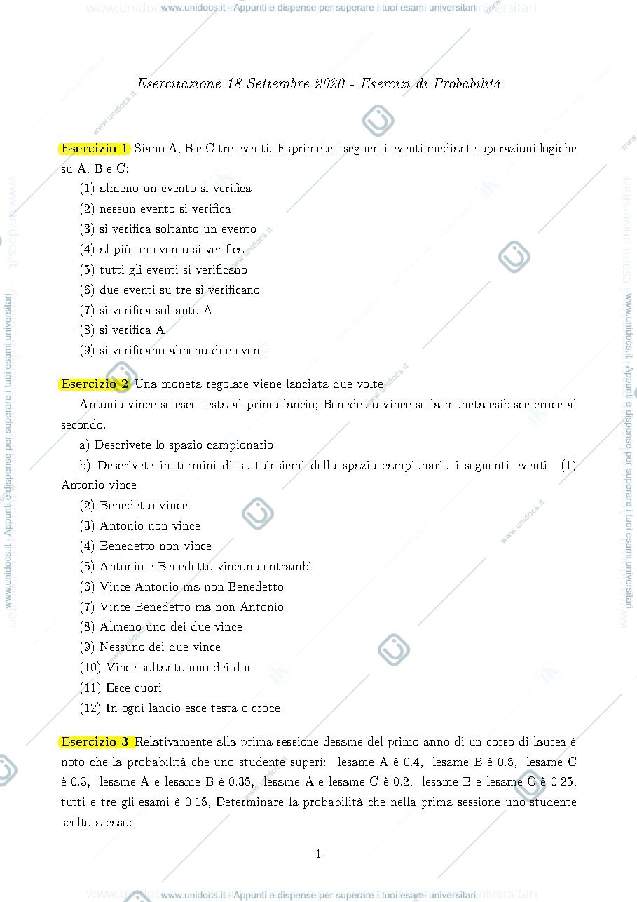 Anteprima pagina 1 — esercitazioni prof : Di Iorio, Ladelli