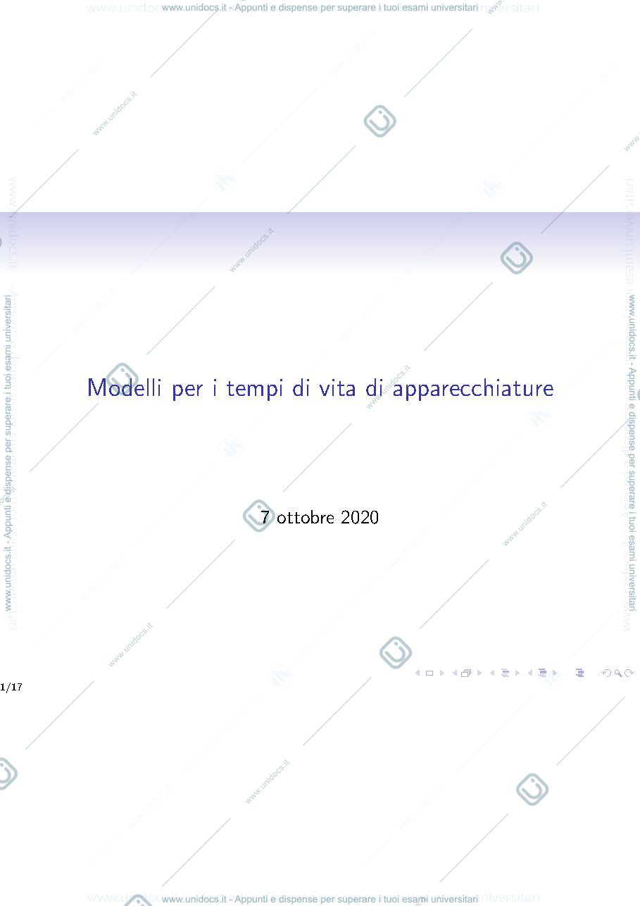 Anteprima pagina 1 — Lezione 7 - Modelli per i tempi di vita lezioni prof: Ladelli