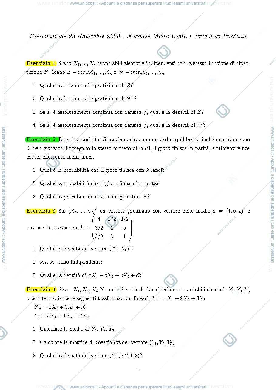 Anteprima pagina 1 — esercitazioni prof : Di Iorio, Ladelli