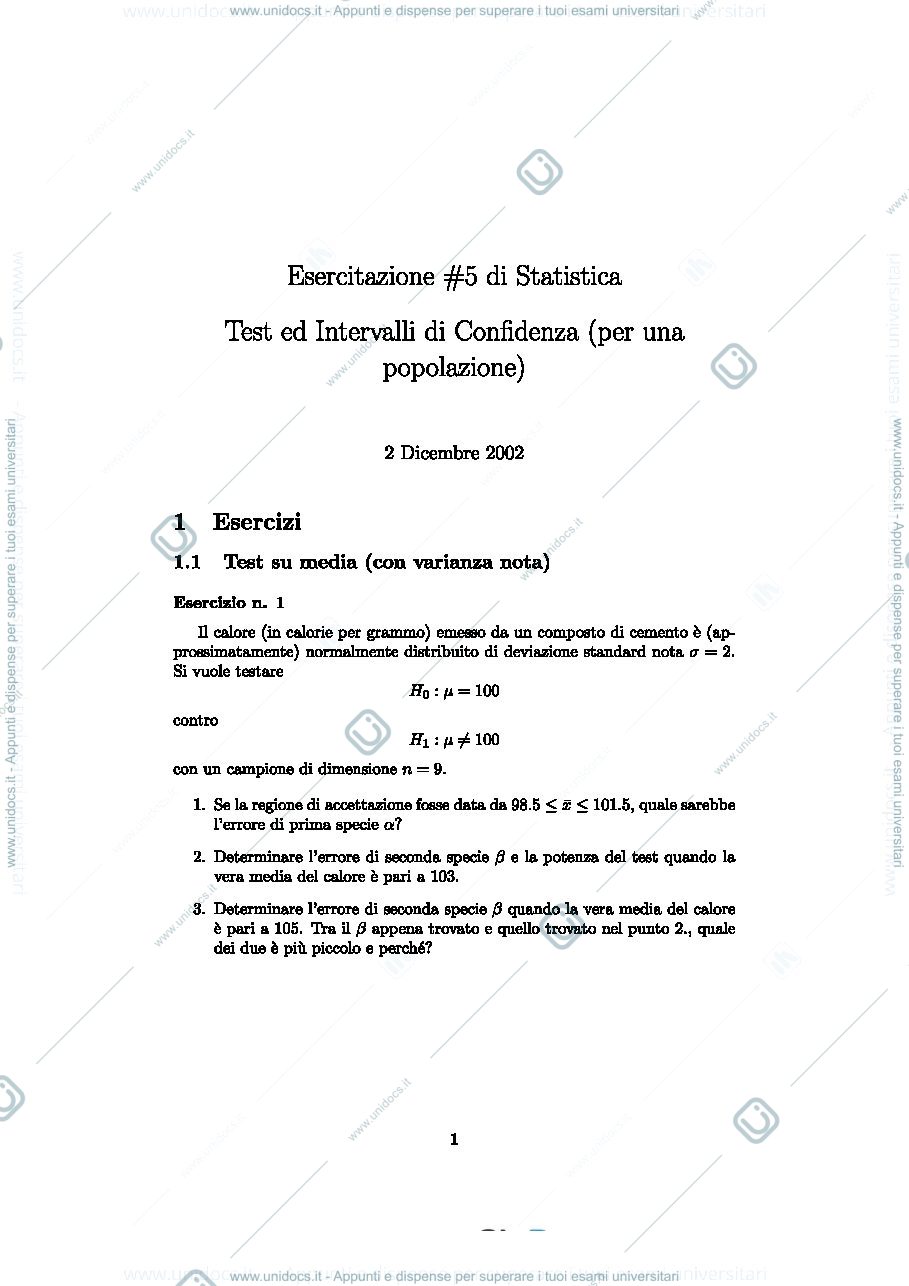 Anteprima pagina 1 — esercitazioni probabilità e statistica