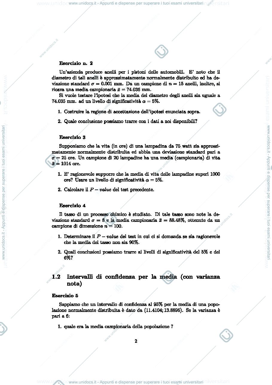 Anteprima pagina 2 — esercitazioni probabilità e statistica