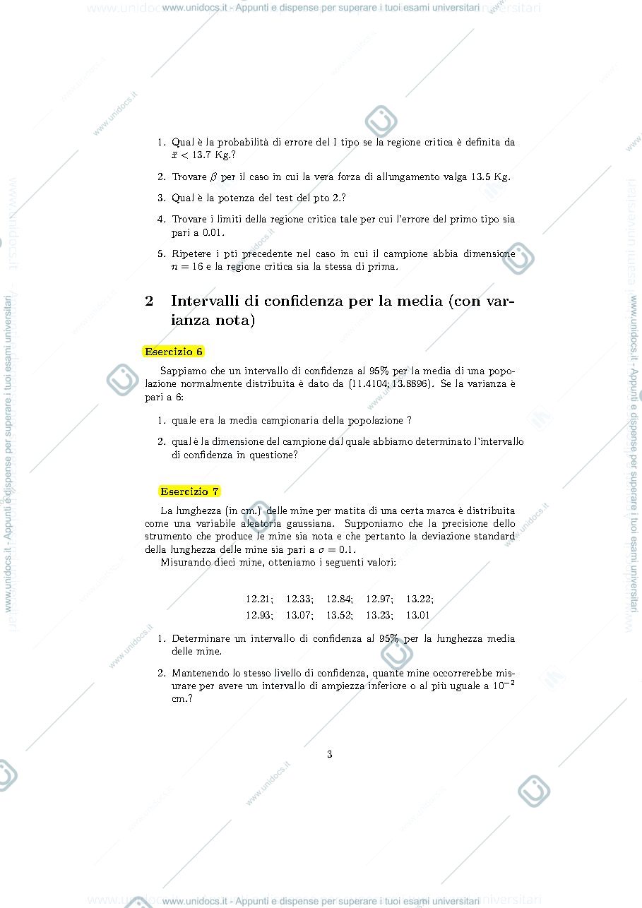 Anteprima pagina 3 — esercitazioni probabilità e statistica