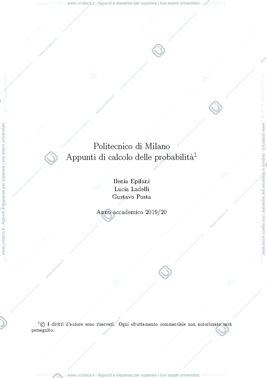Anteprima pagina 1 — Dispense di Calcolo delle probabilita' prof:Ladelli