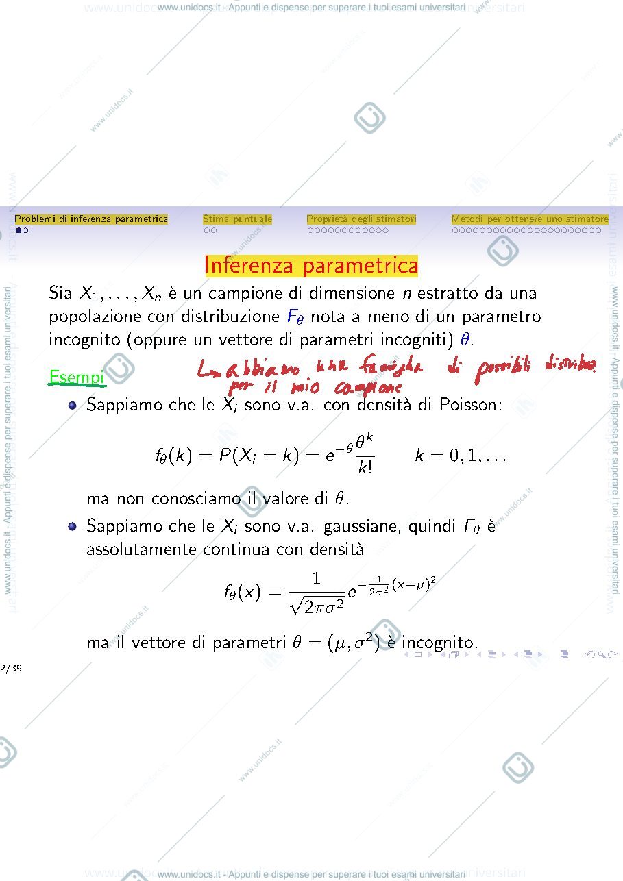 Anteprima pagina 2 — Lezione 17 - Inferenza statististica parametrica-stima puntuale lezioni prof : Ladelli
