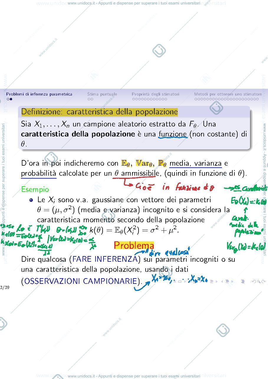 Anteprima pagina 3 — Lezione 17 - Inferenza statististica parametrica-stima puntuale lezioni prof : Ladelli