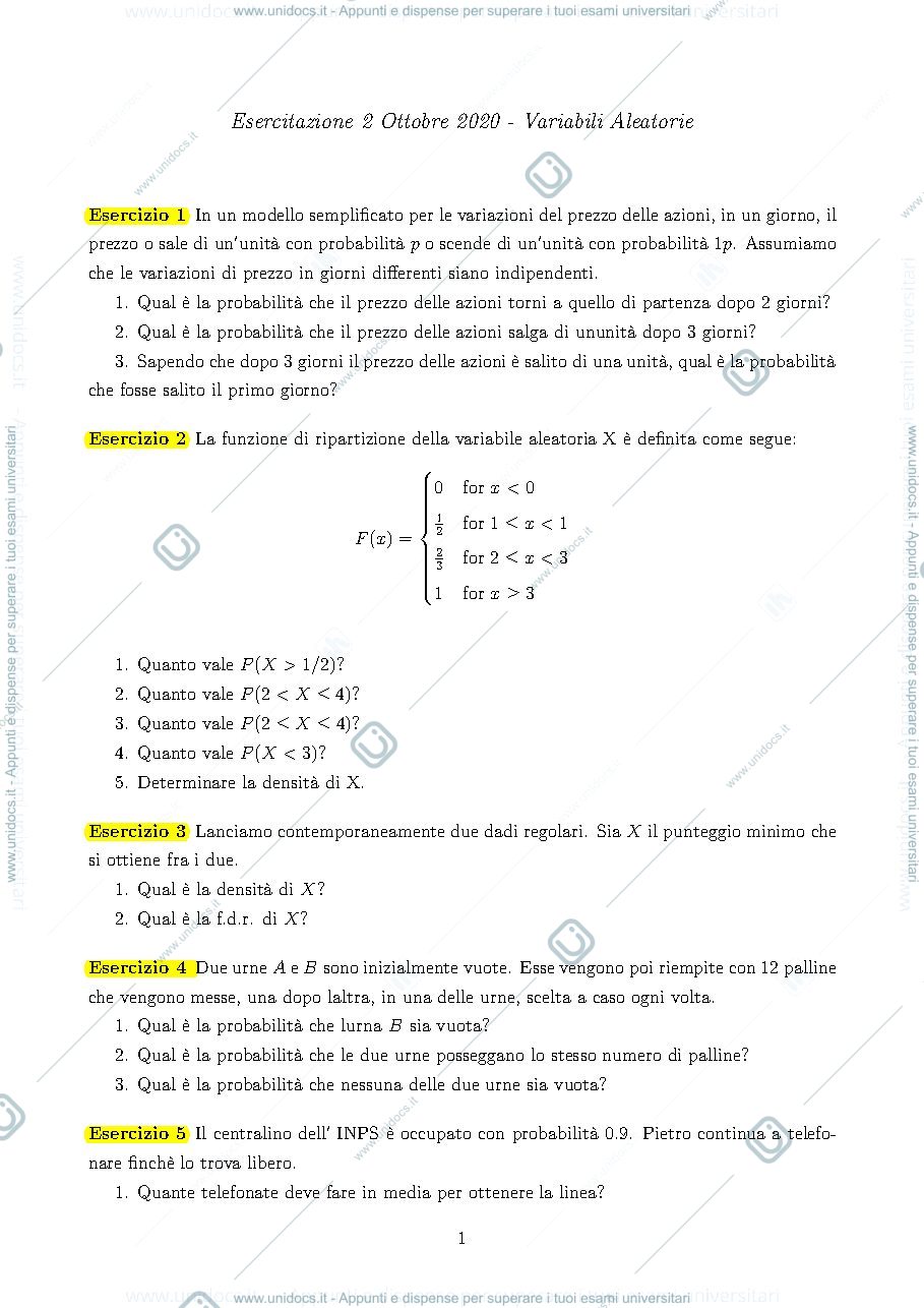 Anteprima pagina 1 — esercitazioni prof : Di Iorio, Ladelli