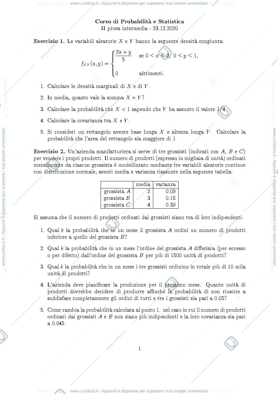 Anteprima pagina 1 — Seconda prova itinere 2020