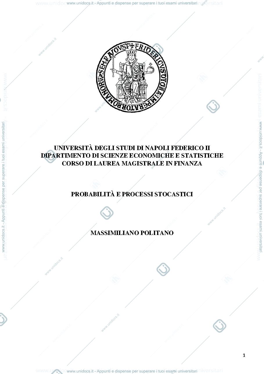 Anteprima pagina 1 — Dispensa Probabilità e processi stocastici