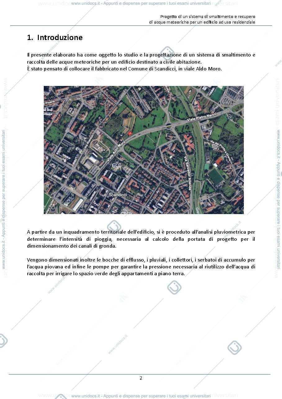 Anteprima pagina 3 — Progetto di un sistema di smaltimento e recupero di acque meteoriche per un edificio ad uso residenziale