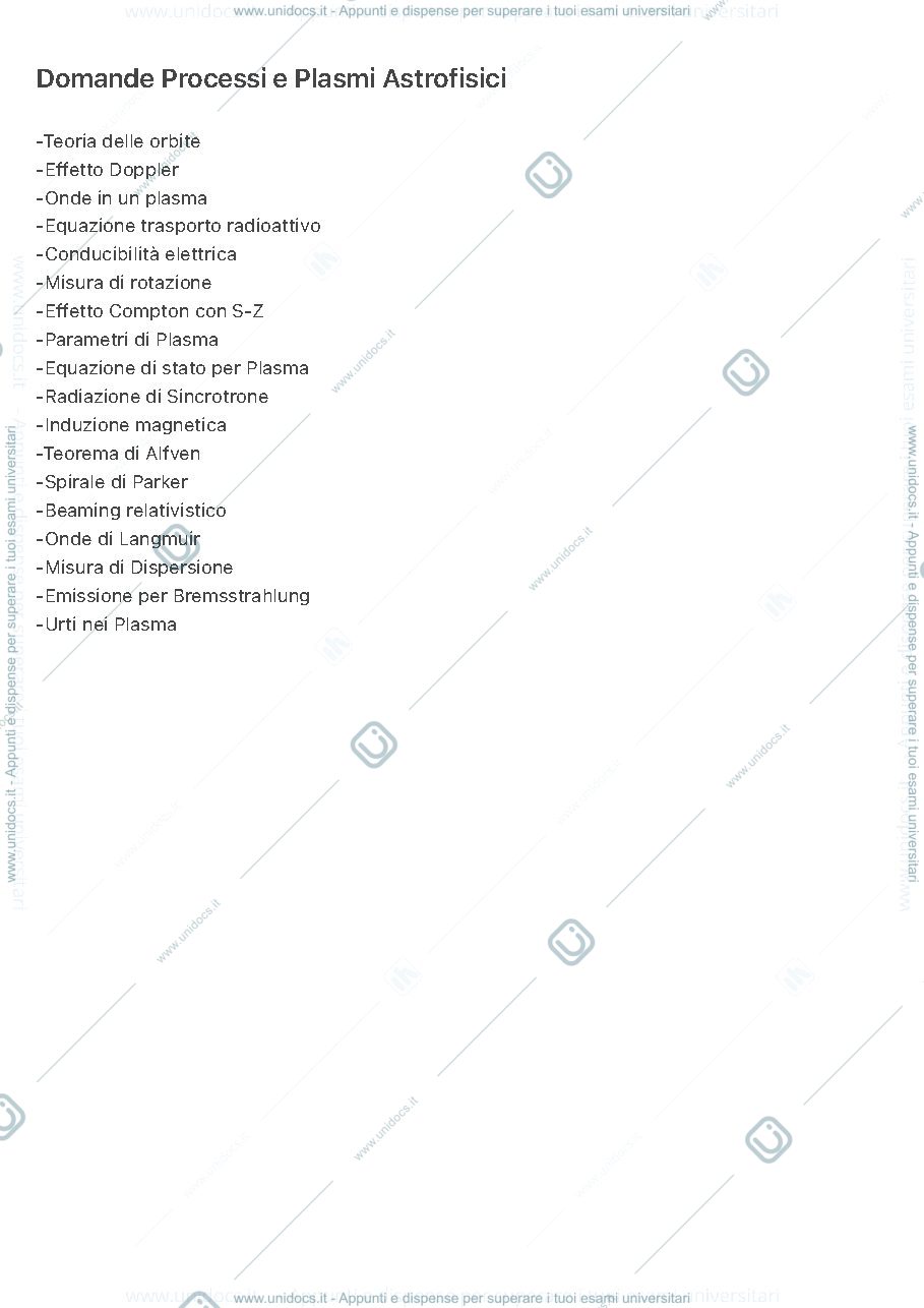 Anteprima pagina 1 — Domande Esame Processi E Plasmi Astrofisici