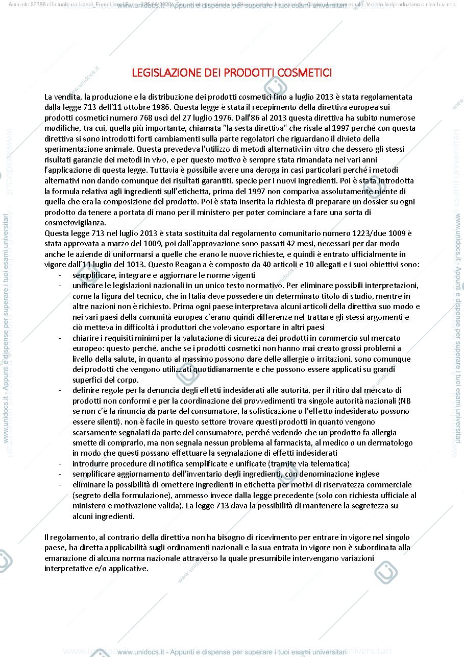 Anteprima pagina 1 — Appunti di prodotti cosmetici 