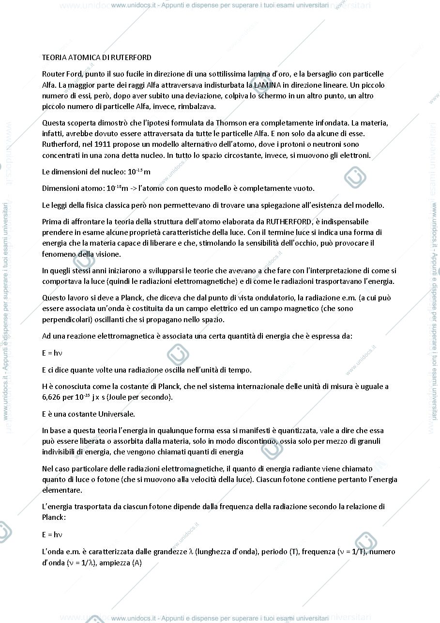 Anteprima pagina 1 — TEORIA ATOMICA DI RUTERFORD