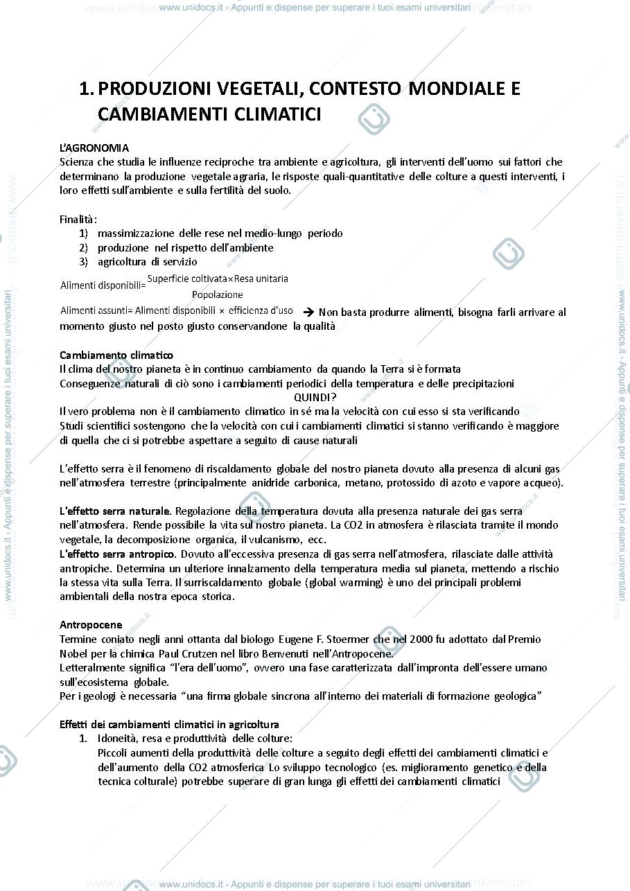 Anteprima pagina 1 — Riassunto produzioni vegetali