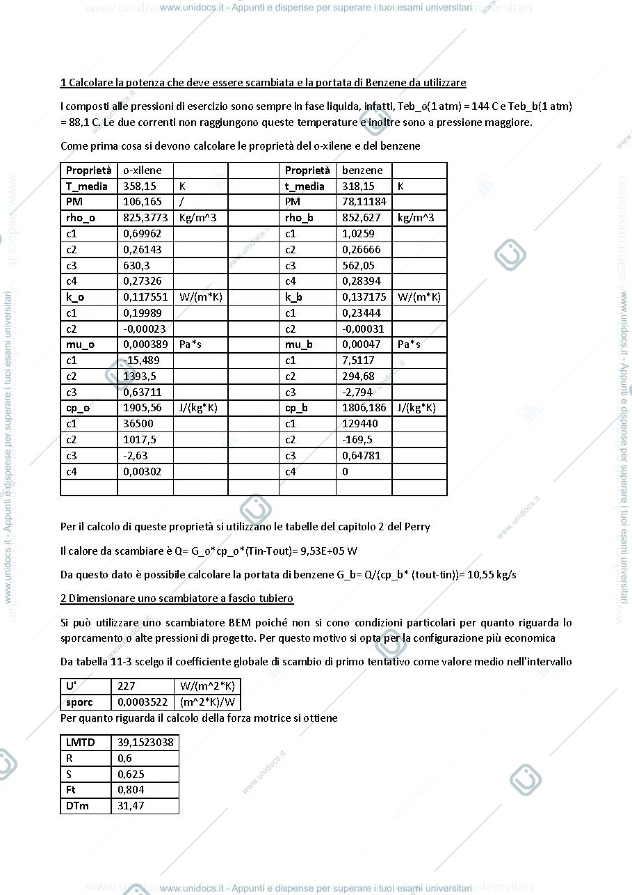 Anteprima pagina 1 — Esercizio scambiatore a fascio tubiero
