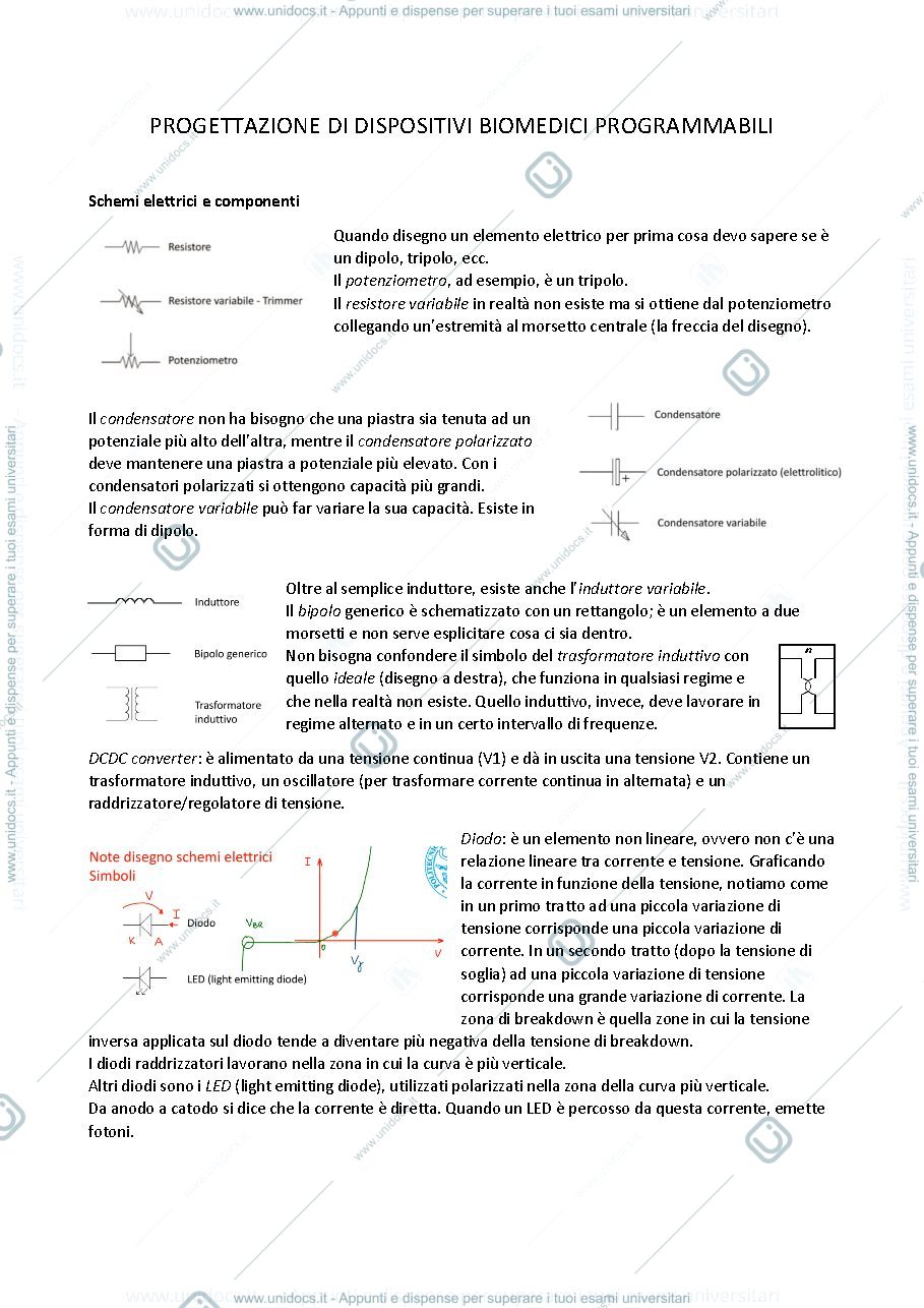 Anteprima pagina 1 — Appunti del corso di Progettazione di dispositivi biomedici programmabili