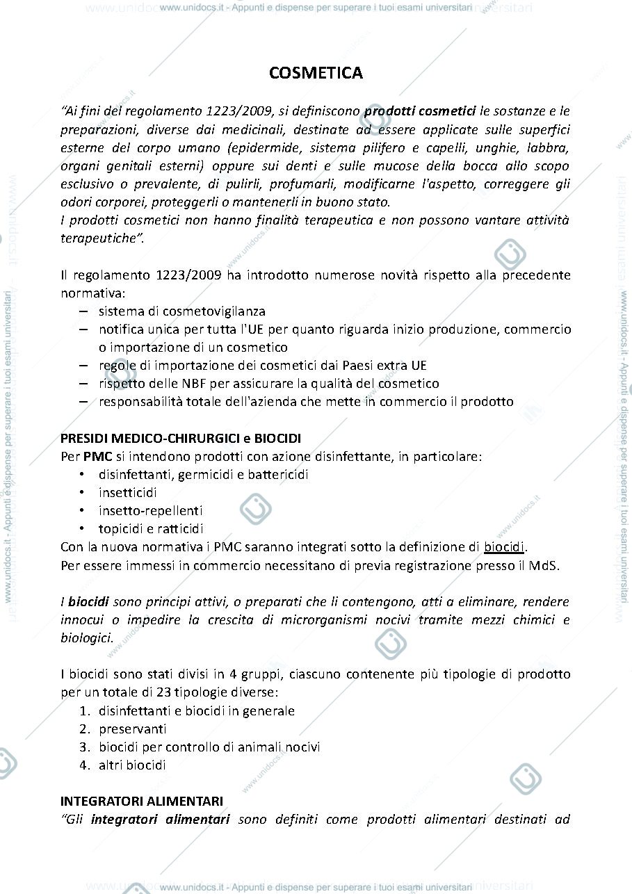 Anteprima pagina 1 — Dispense di Cosmetica e normativa - CTF
