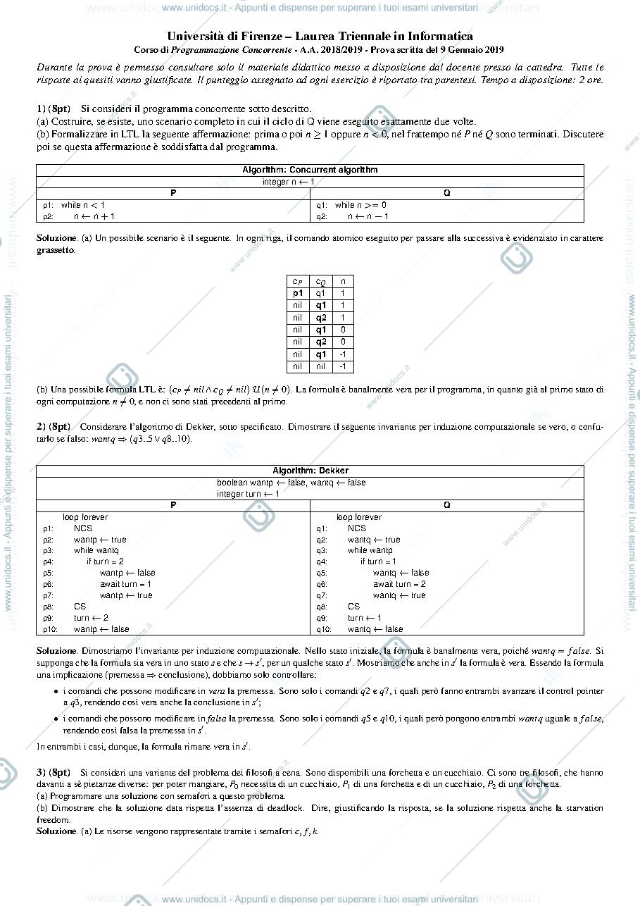 Anteprima pagina 1 — Compito dell'appello di gennaio 2019 con soluzioni