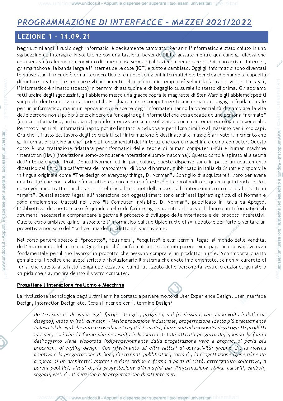 Anteprima pagina 1 — Appunti Programmazione di Interfacce