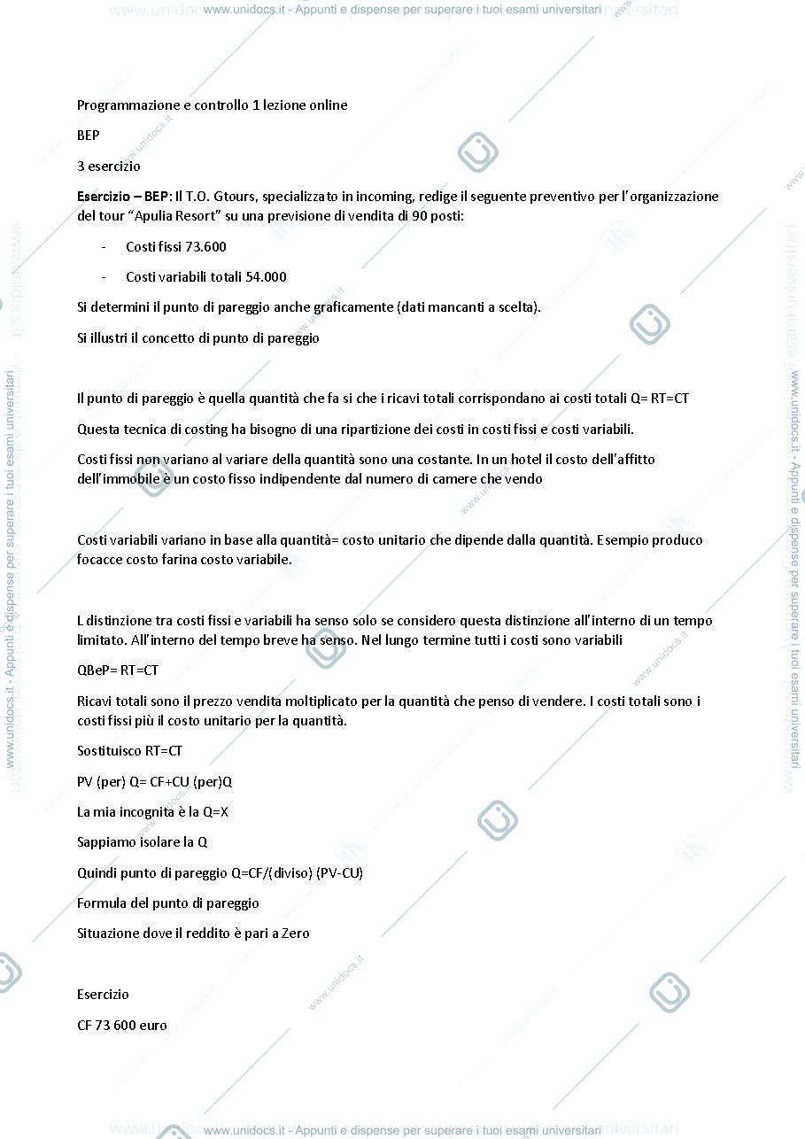 Anteprima pagina 1 — Programmazione e controllo delle imprese turistiche 
