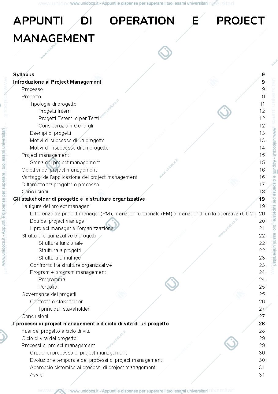 Anteprima pagina 1 — APPUNTI DI OPERATION E PROJECT MANAGEMENT