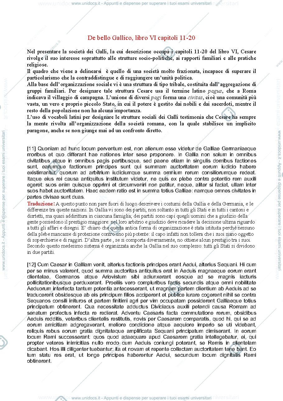 Anteprima pagina 1 — De bello Gallico, libro VI capitoli 11-20