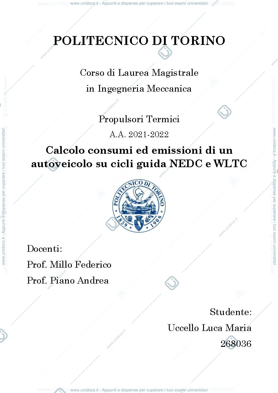 Anteprima pagina 1 — Relazione NEDC - WLTC