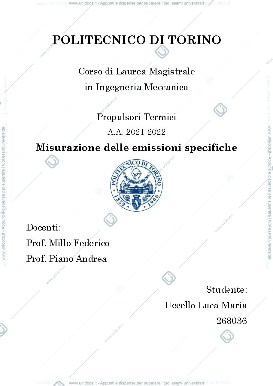 Anteprima pagina 1 — Relazione Emissioni specifiche