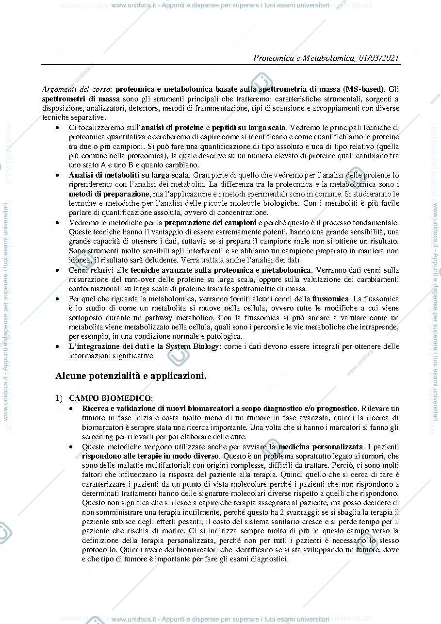 Anteprima pagina 1 — Proteomica e metabolomica